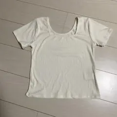 ホワイトリブスクエアネック Tシャツ Mサイズ