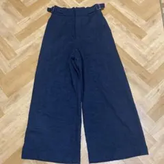 ネイビー ワイドパンツ ベルト付き