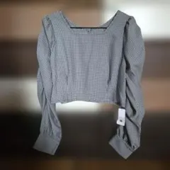 新品2wayチェック柄クロップド丈長袖シャツ