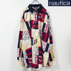 5XL相当　90s　ノーティカ　総柄シャツ　クレイジーパターン　マルチカラー