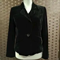 美品【LAURA ASHLEY】長袖　ベロア調ジャケット ブラック系　9号