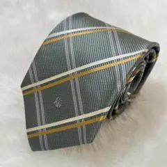 【美品】アクアスキュータム　ネクタイ　チェック　厚手　シルク　ロゴ　モスグリーン