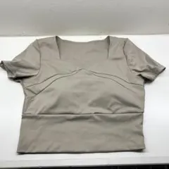 ベージュ 半袖ヨガ、ピラティスウェアカップ付き