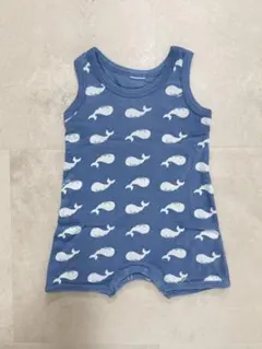 プチバトー　ノースリーブクジラ柄ロンパース　3m