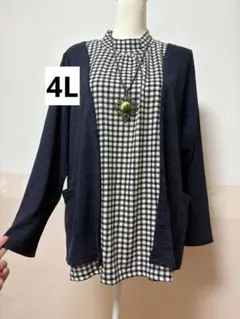 60番 新品 4L ドッキング 重ね着風 チュニック シャツ 大きいサイズ