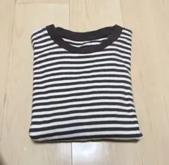 無印良品　ボーダー　長袖　クルーネック　チャコールグレー