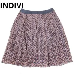 インディヴィ　フレアスカート　ひざ丈　幾何学模様　総柄　日本製　40