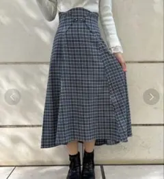 axes femme コルセット風チェック柄スカート　ロング　ブルー　Fのサムネイル