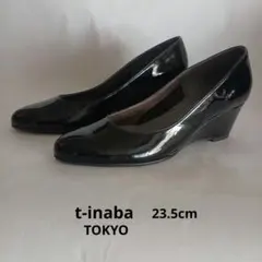 t-inaba パンプス ブラック ウェッジソール　エナメル　23.5cmのサムネイル