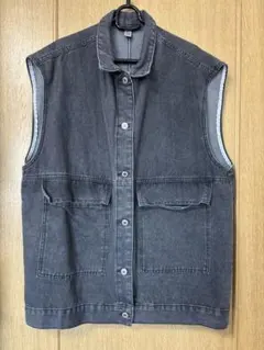 SHEIN ウォッシュドデニムベスト 黒 グレー