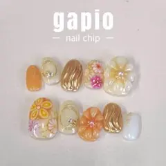 gapio ネイルチップ 花柄 ゴールド装飾