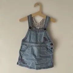 デニムサロペット ワンピース 花柄インナー