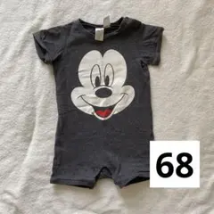 H&M ミッキー　半袖　カバーオール　ロンパース　ダークグレー　68cm