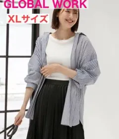 GLOBAL WORK 365日マイスタイルシャツ ブルーストライプXL