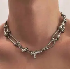 ネックレス　シルバー　ダブルロープ　ハート　パンクヒップホップグランジ　y2k