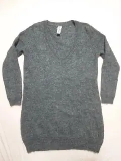 Ebony ivory グレー Vネック　ロングセーターアルパカ混フリー