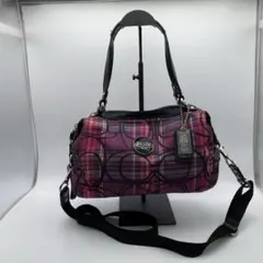 【美品】コーチ バッグ シグネチャー タータンチェック ピンク ポピー 希少