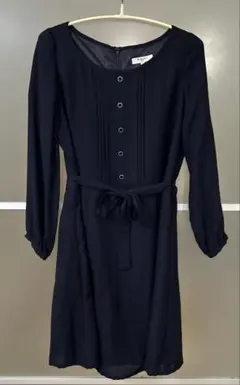 ナチュラルビューティベーシック　長袖　ワンピース　紺　Mサイズ　裏地付き