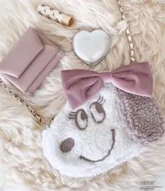 PEANUTSピーナッツ　スヌーピー フェイス　ボア　ショルダーバッグ　ピンク