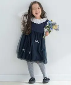 ネイビー ワンピース 130cm リボン装飾