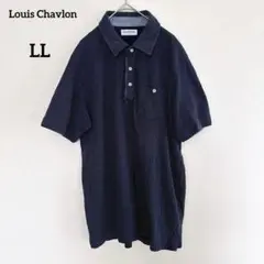 【ルイ シャブロン】ゆったりサイズ✨半袖ポロシャツ ドット柄 ネイビー LL