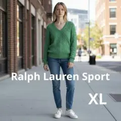XLサイズ　美品✨　ラルフ・ローレン スポーツ Vネックケーブルニットセーター