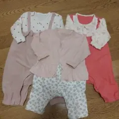 60~70cm　長袖ロンパース　カバーオール　3枚　秋産まれ　秋冬　女の子