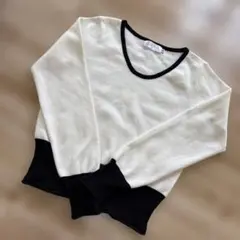 SHEIN アイボリー・黒 Vネック長袖ニット