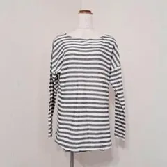 ユニクロ 長袖 ボーダーカットソー ドロップショルダー【L】綿100％