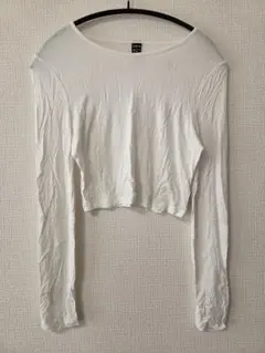 SHEIN クロップド丈 ロンT ホワイト Sサイズ カットソー 長袖 白