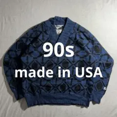 【希少】90s vintage Vネックニット USA製 総柄 ノームコア