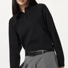 UNIQLO ユニクロ スムースコットンポロセーター ブラック L