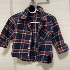 サイズ80チェック柄シャツ（ネイビー/レッド）ネルシャツ