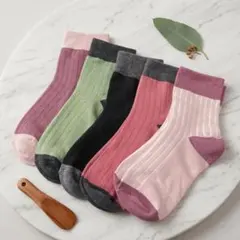 シンプル 靴下 レディース 5足セット くすみカラー 通勤 通学 まとめ買い