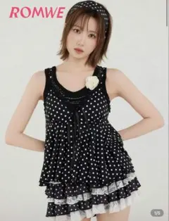 極美品 未使用級 フォックス 女優襟 ドット 水玉 リボン ポンポン Aライン 極美品 未使用級 フォックス 女優襟 ドット 水玉 リボン ポンポン Aライン