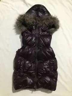 ★old GAP★Y2K 平成 光沢 ファー ダウンベスト ダークパープル