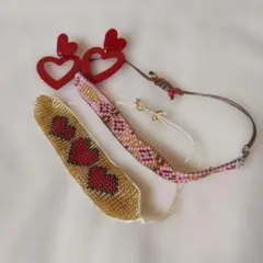 未使用品 ハート形 ビーズアクセサリー 3個セット ミサンガ 平成レトロ Y2K