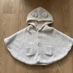 ジェラートピケ ベビーポンチョ 70-80CMくま耳フード付き もこもこ