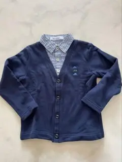 【美品】familiar ネイビー カーディガン シャツ ドッキング