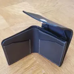 【試作品特価】二つ折り財布 手縫い 本革 姫路レザー 黒×ブラウン