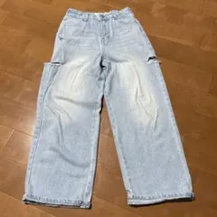 By Love it デニム ダメージ ワイドパンツ 140