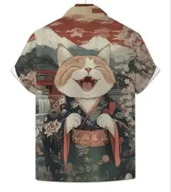 和柄アロハシャツ 歌川国芳 浮世絵 猫飼好五十三疋 ネコ にゃんこ XL