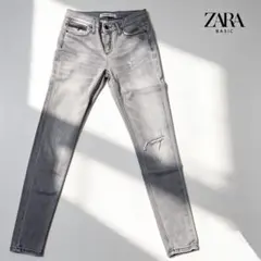 ZARA BASIC スキニーデニム アイスグレー XS~S ダメージ加工極美品