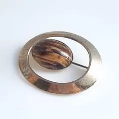 ブローチ　ピン　マーブル模様　ブラウン系　ビンテージ　アクセサリー