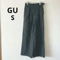 ジーユー▶ワイドパンツ ダークグレー ストライプ サイドベルト付き S