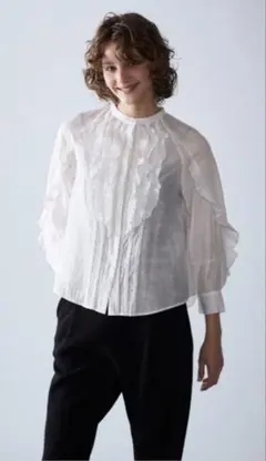 Marilyn Moon ラッフル＆フリルミクロタックブラウス　ホワイトのサムネイル