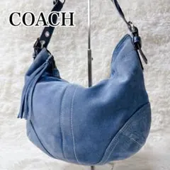 COACH Suede Shoulder Bag Blue Leather