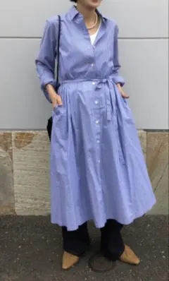 UNIQLO　ストライプコットンAラインシャツワンピース