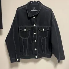 Bershka ステッチブラックデニムジャケット