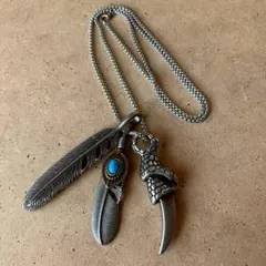 フェザーネックレス アメカジ ターコイズ 爪 飾り メンズ チェーン ペンダント